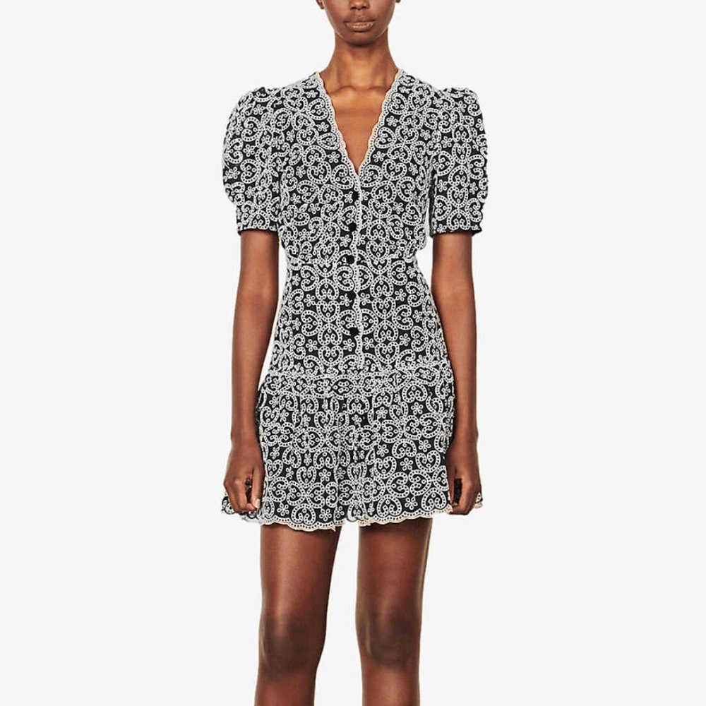 Sandro Angeles Embroidered Mini Dress In Black / White